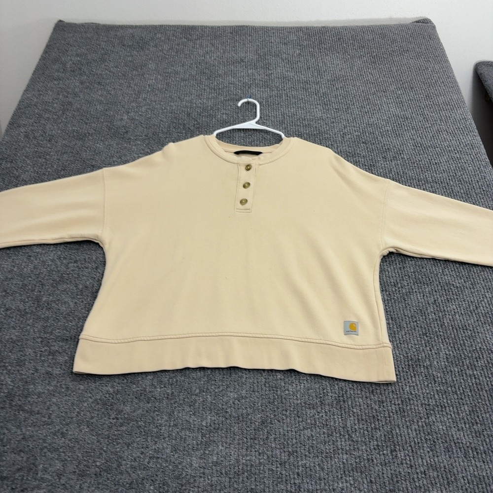 Carhartt Sweatshirt Womens L Yellow Cotton Henley Loose Fit Gorpcore Casual